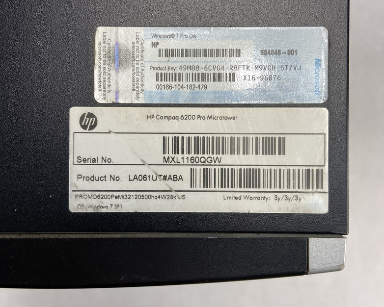 HP Compaq 6200 Pro MT Intel Core i3-2120 3.3GHz 4GB RAM No HDD No OS