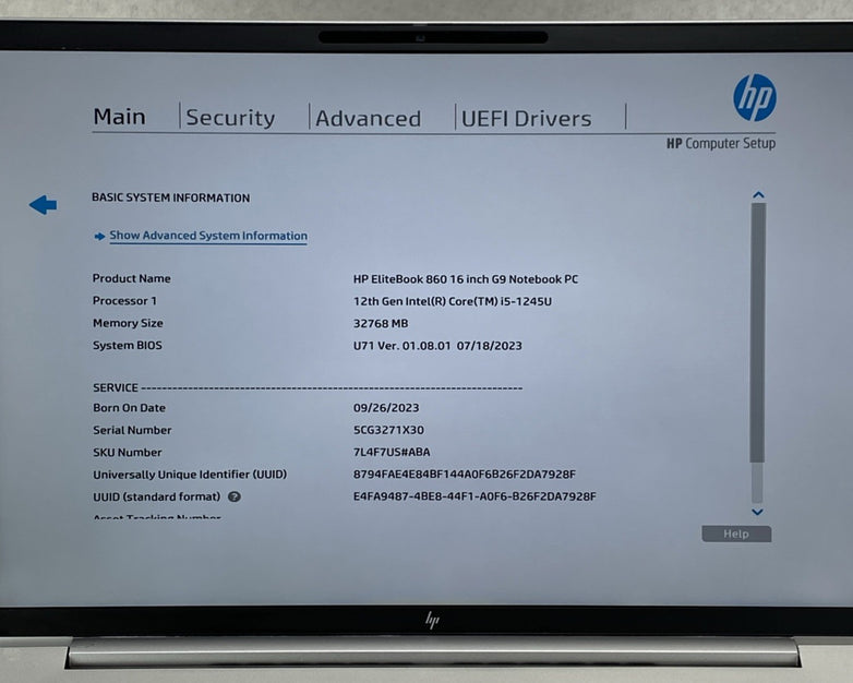HP EliteBook 860 G9 16" Core i5-1245U 3.96 GHz 32GB RAM No SSD No OS