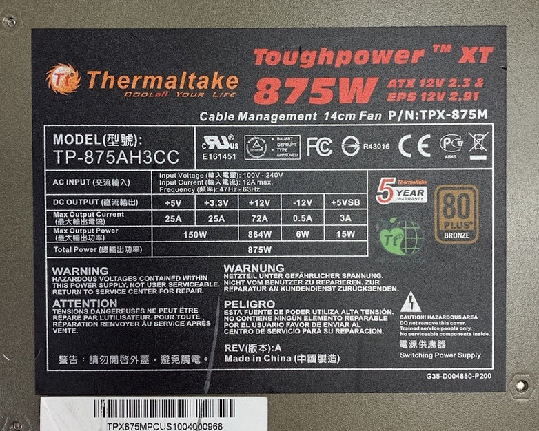 Thremaltake ToughPower XT TP-874AH3CC 875W Power Supply