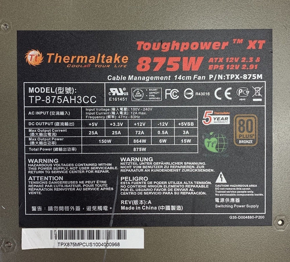 Thremaltake ToughPower XT TP-874AH3CC 875W Power Supply
