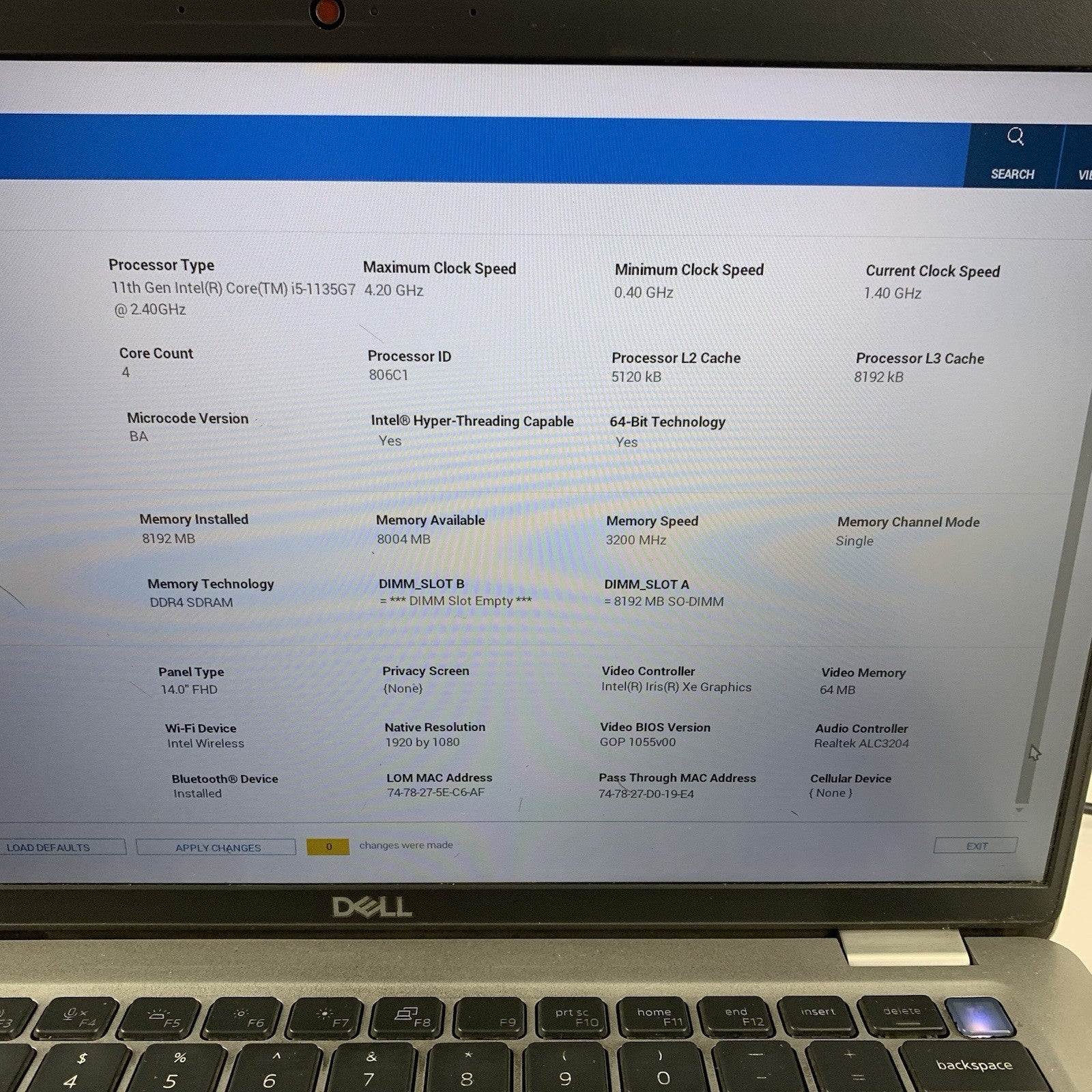 Dell Latitude 5420 14" i5-1135G7 1.40 GHz 8 GB RAM No SSD/OS/AC/BATT/K Key3
