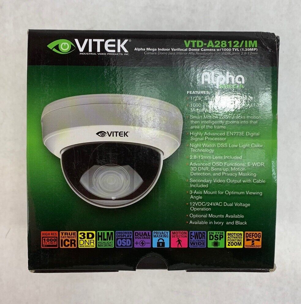 Vitek VTD-A2812/IM Alpha Mega Indoor Varifocal Dome Camera w/1000 TVL