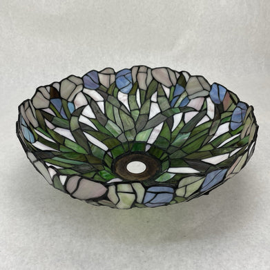 Vintage Tiffany-Style Stained Glass Lampshade Blue Green White 14.5 In