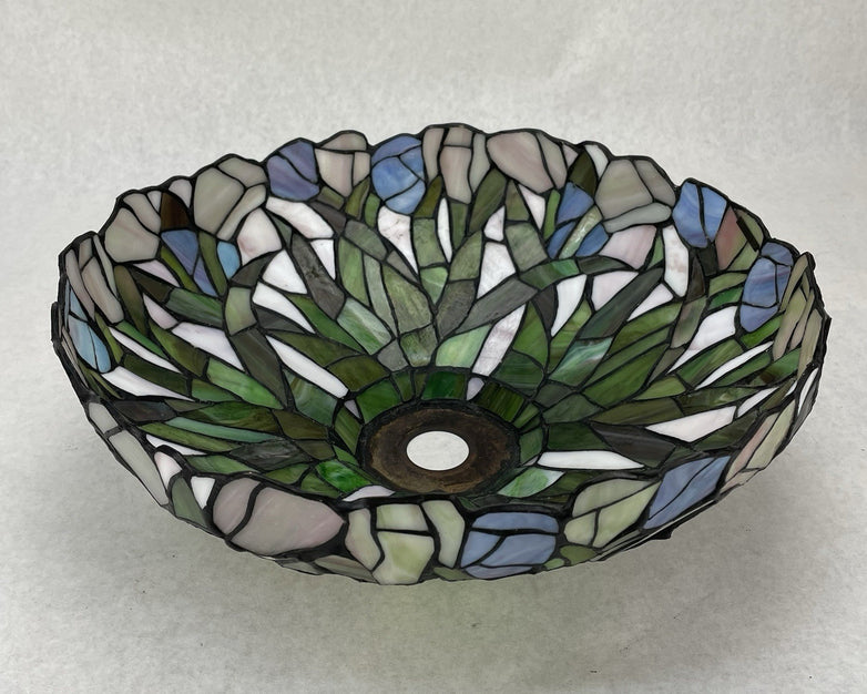 Vintage Tiffany-Style Stained Glass Lampshade Blue Green White 14.5 In