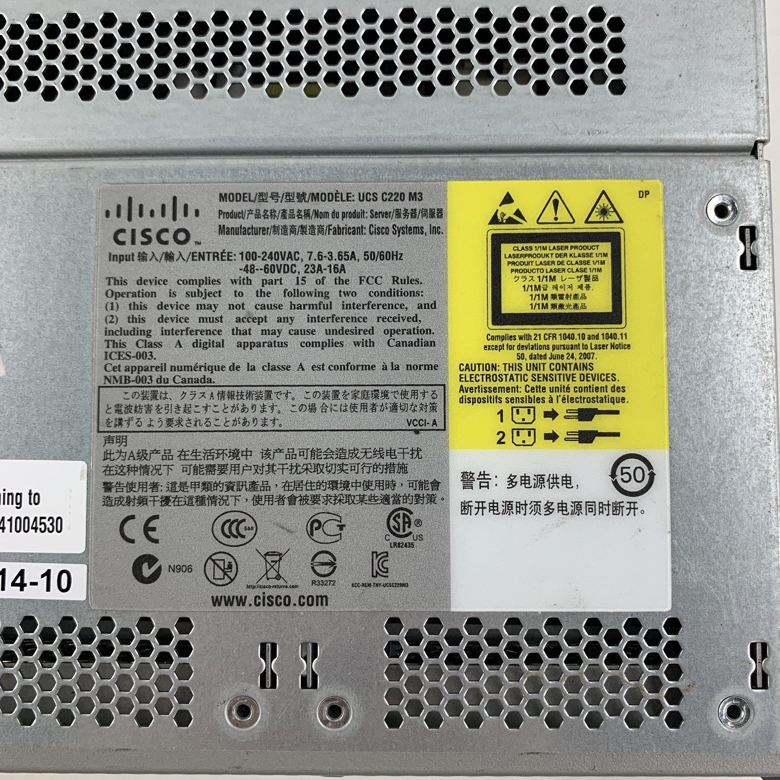 Cisco UCSC-C220-M3SBE Server 2x Xeon E5-2609 2.4 GHz 64 GB RAM No OS No HDD
