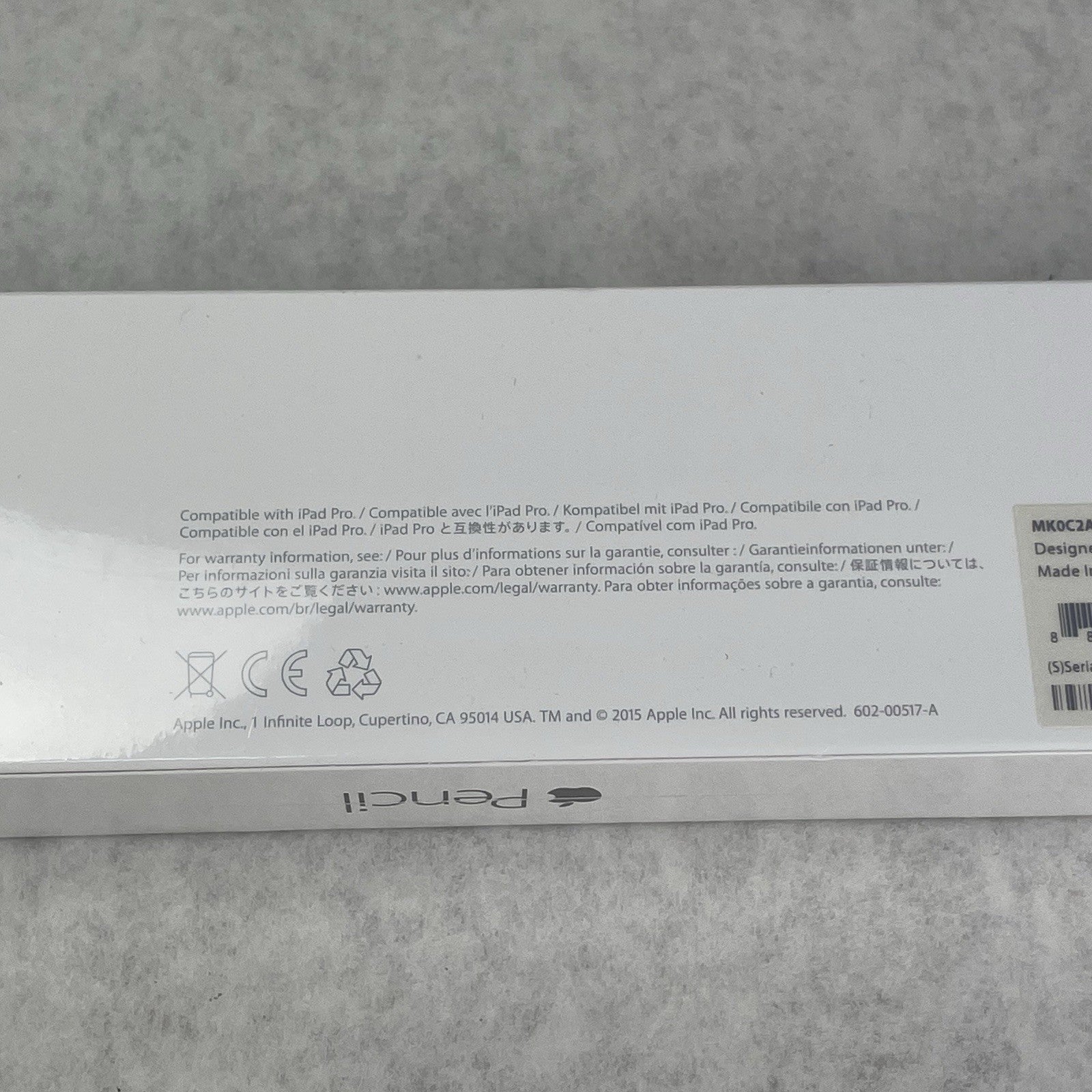 Apple Pencil 1st Generation White Stylus MK0C2AM/A Model A16033