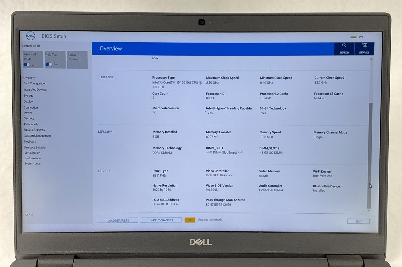 Dell Latitude 3510 Intel Core i5-10210U 1.60 GHz 8GB RAM 15.6" No SSD No OS