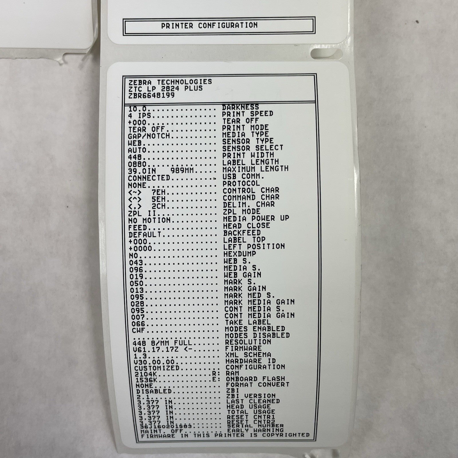 Zebra LP 2824 Z Direct Thermal Barcode Label Printer Tested