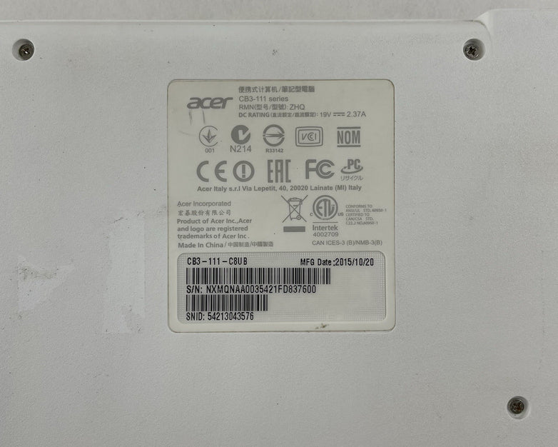 Acer CBS-111 11.6" Celeron N2840 2.16 GHz 2 GB RAM 16 GB HDD No AC