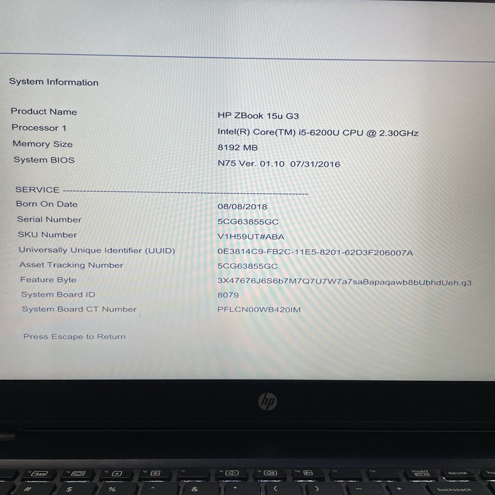HP ZBook 15U G3 15.6" i5-6200U 2.30 GHz 8 GB RAM No SSD/OS/AC/Battery2