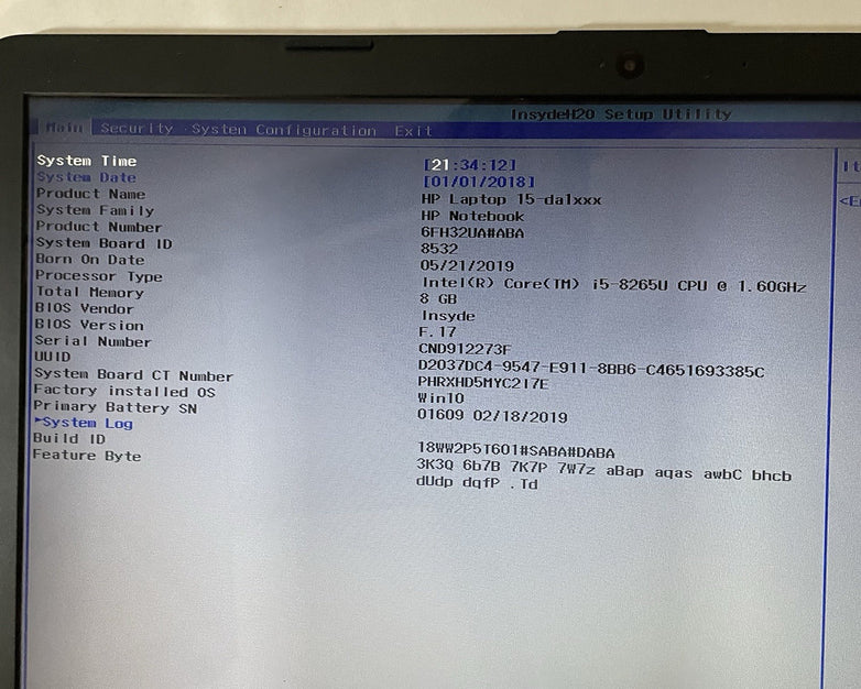 HP 15-da1xxx NoteBook 15.6" i5-8265U 1.60 GHz 8 GB RAM No SSD/OS/AC