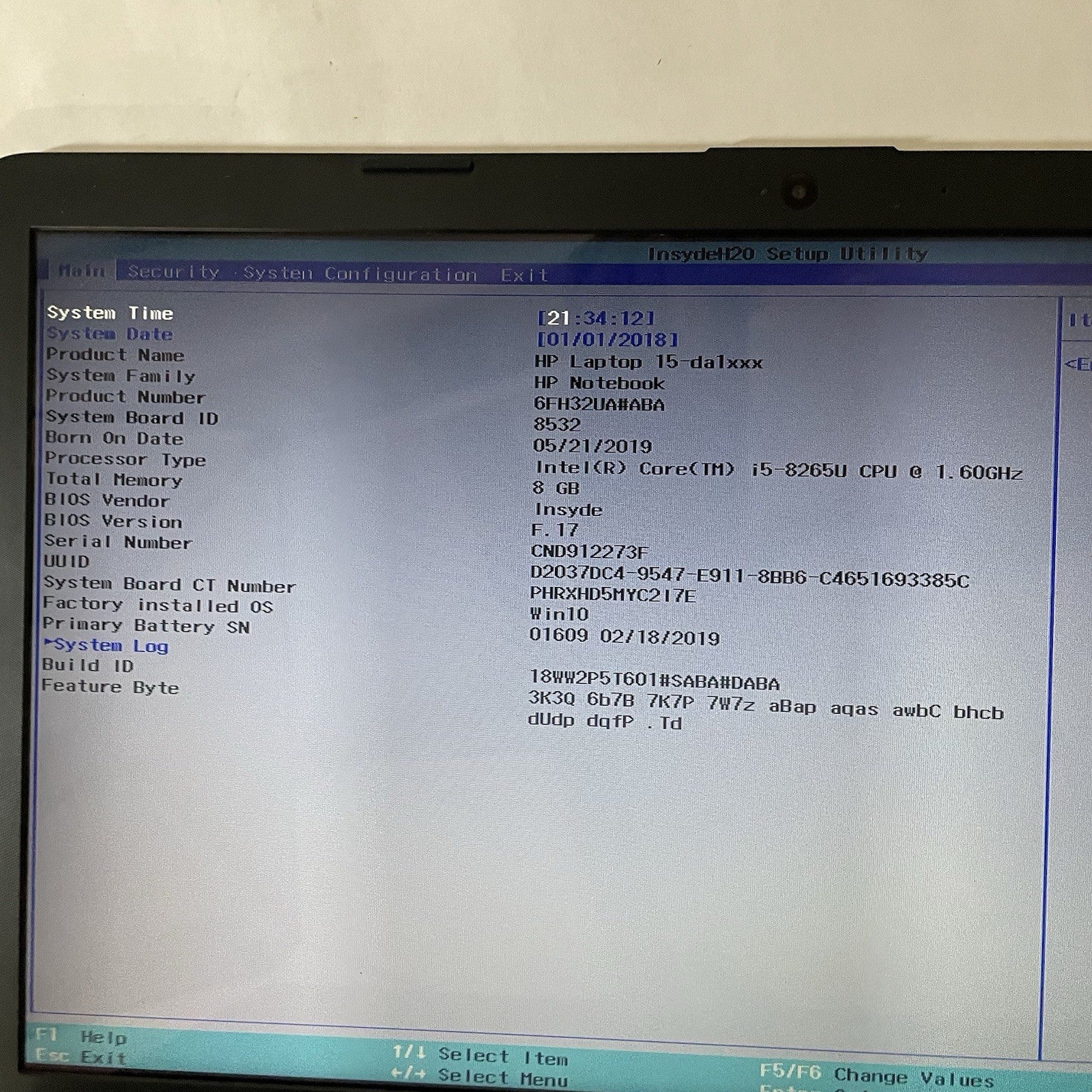 HP 15-da1xxx NoteBook 15.6" i5-8265U 1.60 GHz 8 GB RAM No SSD/OS/AC2