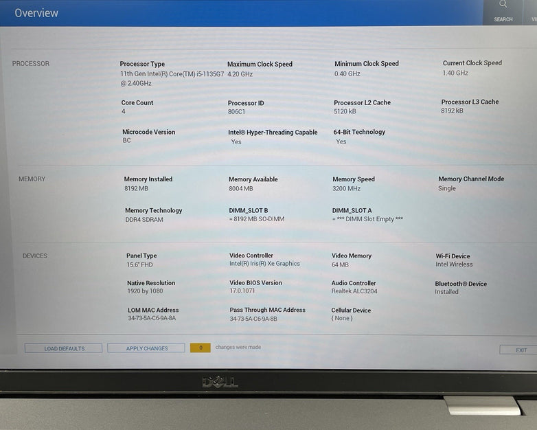 Dell Latitude 5520 15.6" i5-1135G7 2.40 GHz 8 GB RAM No SSD/OS/AC/Batt