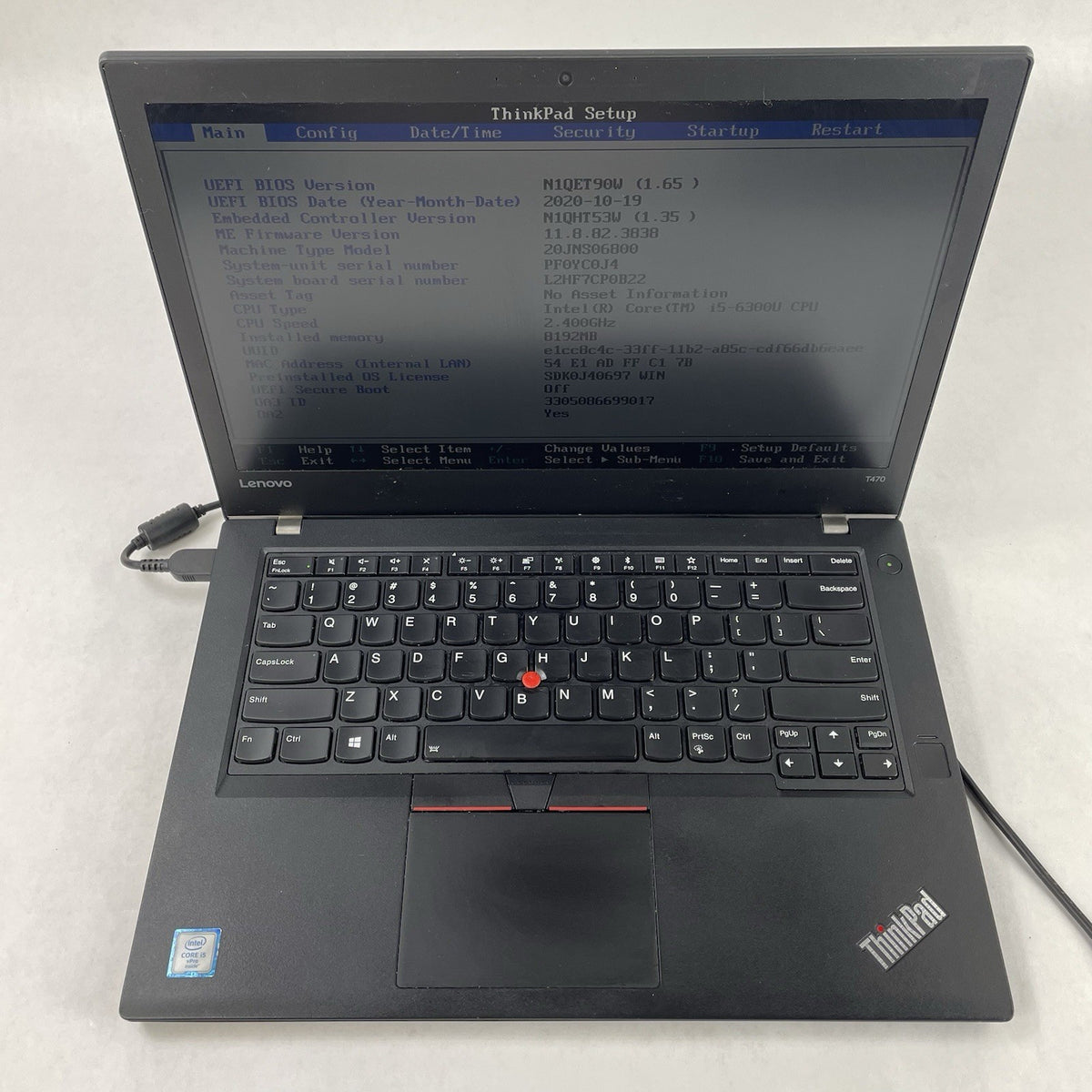Lenovo ThinkPad T470 14" i5-6300U 2.40 GHz 8 GB RAM No SSD/OS/AC1