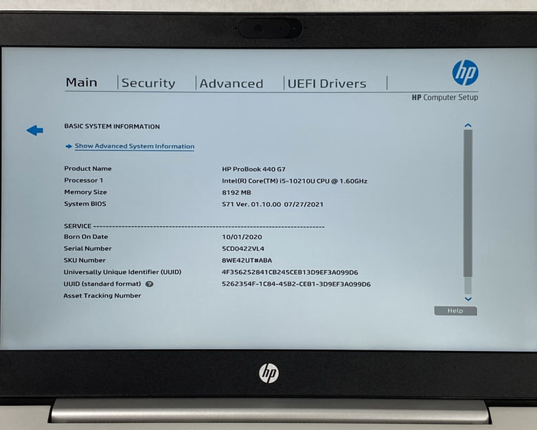 HP ProBook 440 G7 14" Touch Core i5-10210U 1.60 GHz 8 GB RAM No HDD No OS
