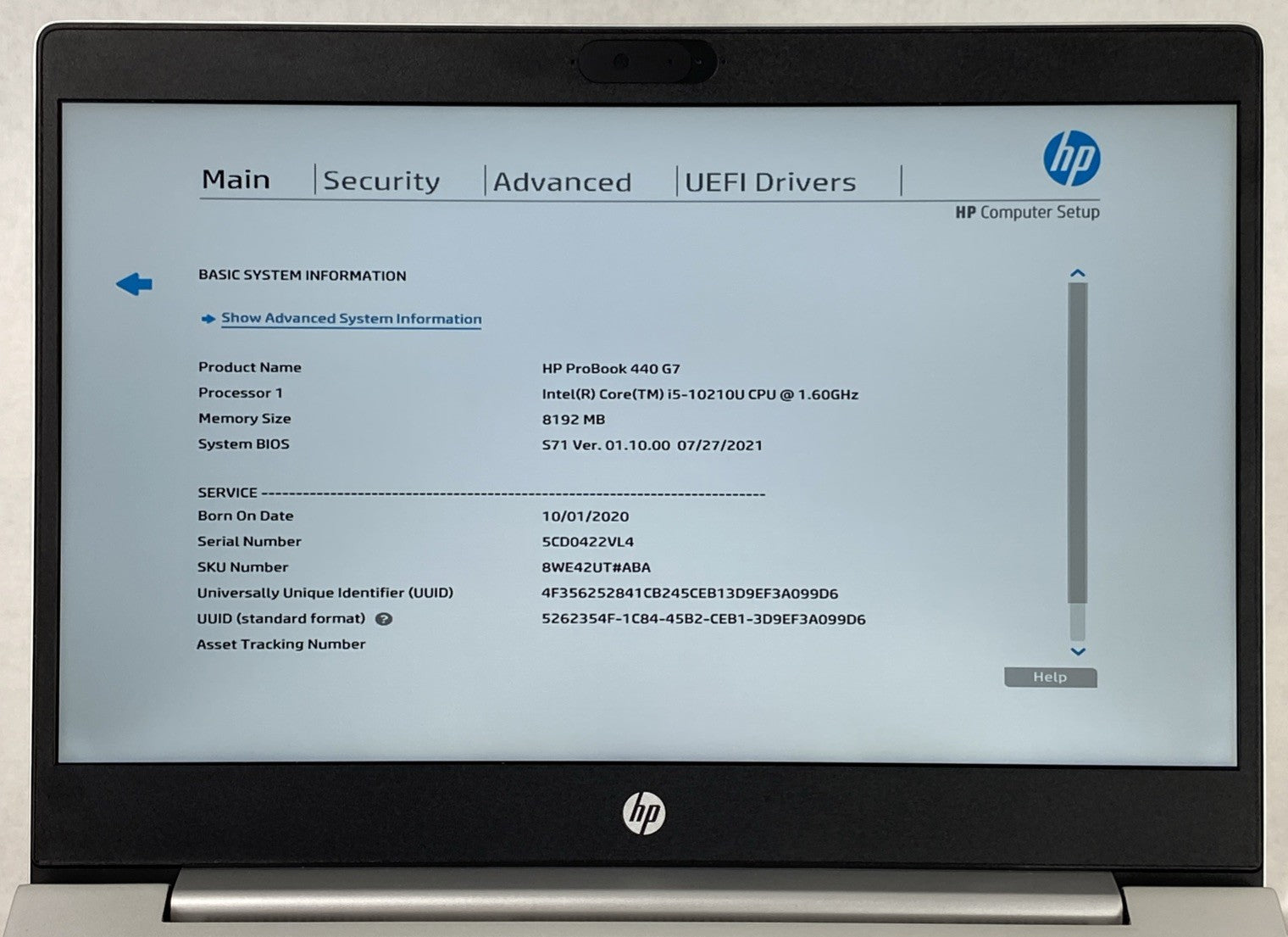 HP ProBook 440 G7 14" Touch Core i5-10210U 1.60 GHz 8 GB RAM No HDD No OS