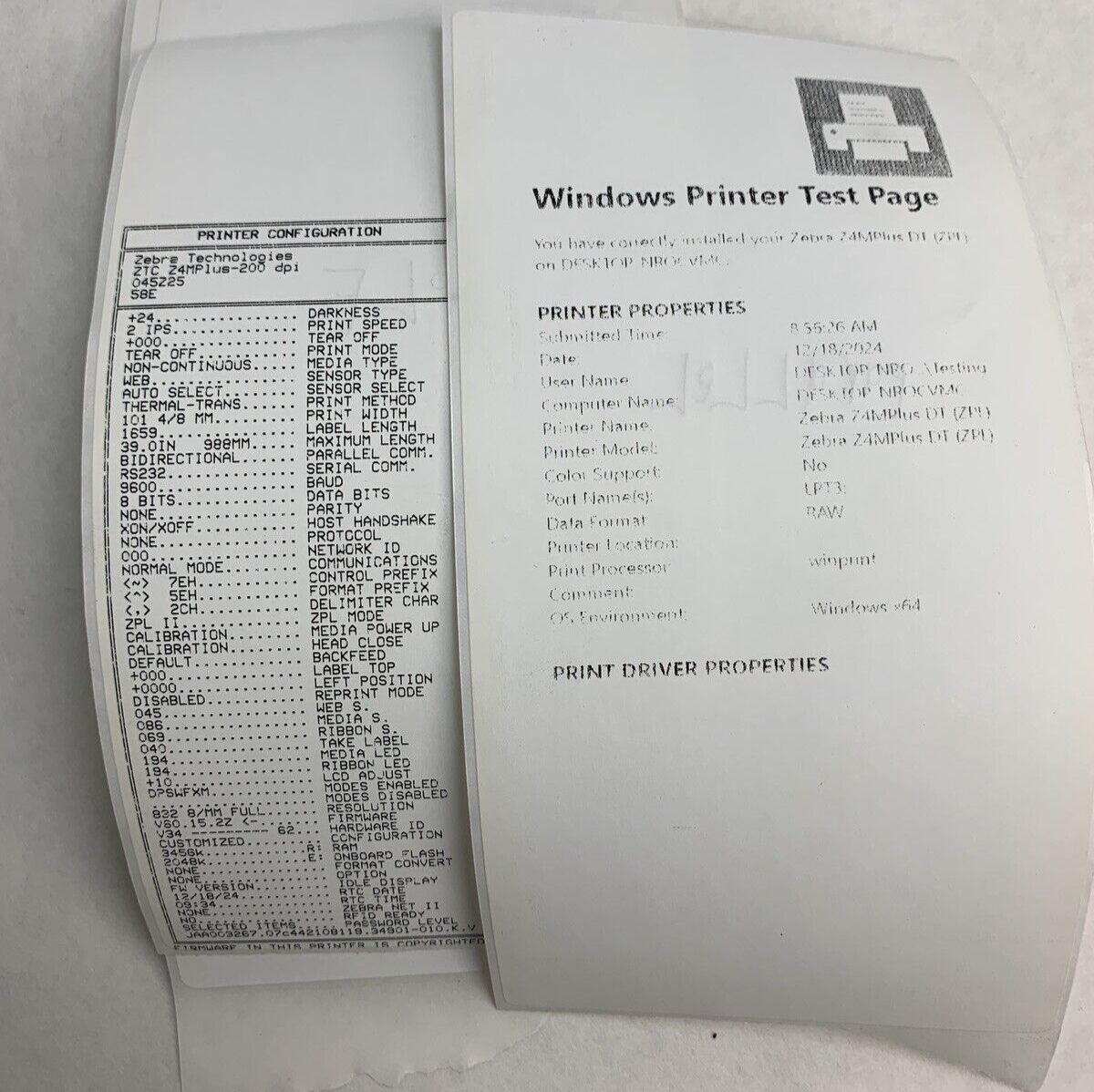 Zebra Z4M Plus DT Direct Thermal Label Printer Self Serial Parallel Tested