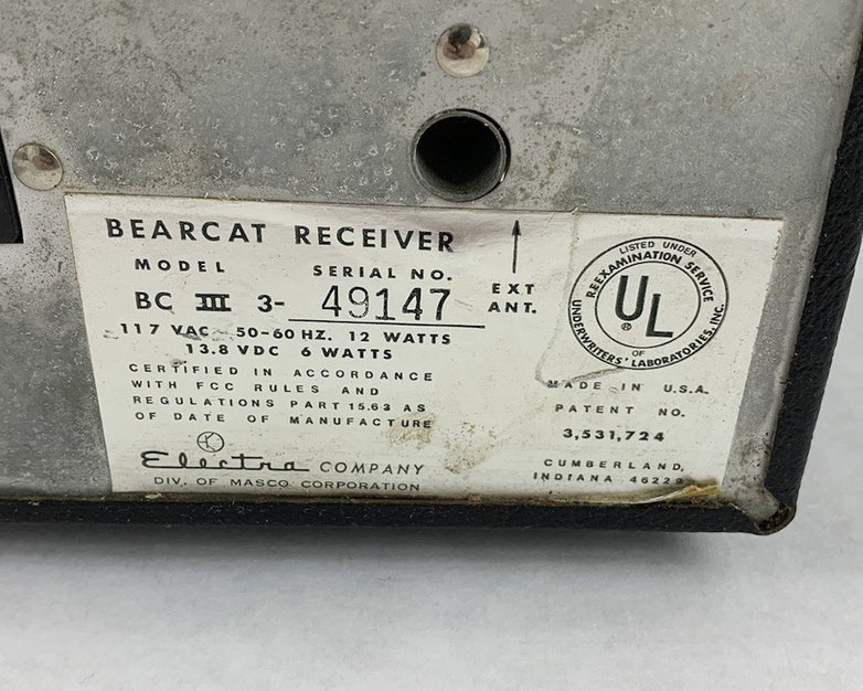 Electra Bearcat III BC-III Vintage 8 Channel Scanner - No Antenna