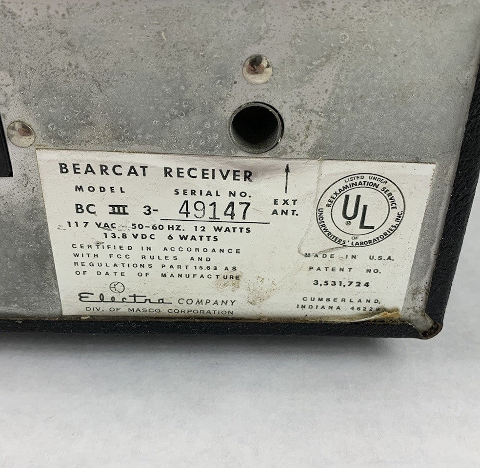 Electra Bearcat III BC-III Vintage 8 Channel Scanner - No Antenna