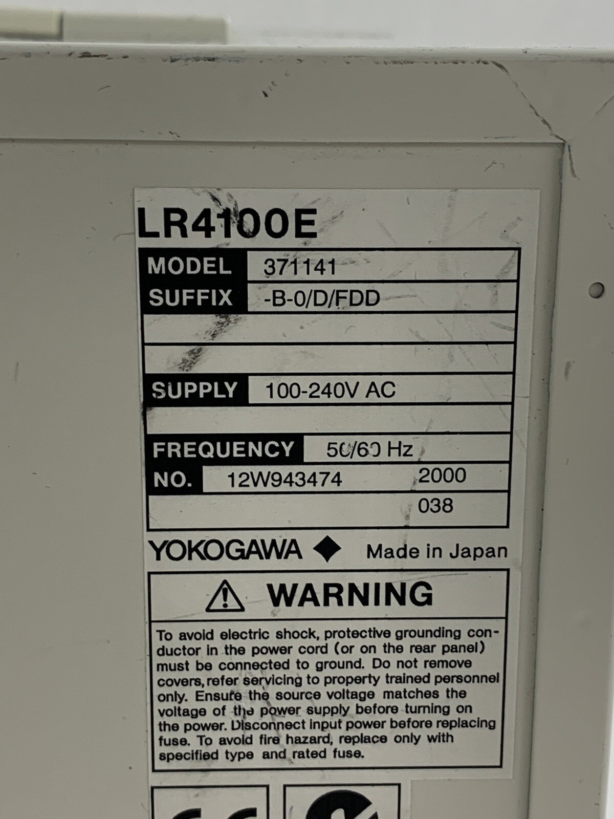 Yokogawa LR4100E Multipen Recorder 371141 -B-0/D/FDD Powers On