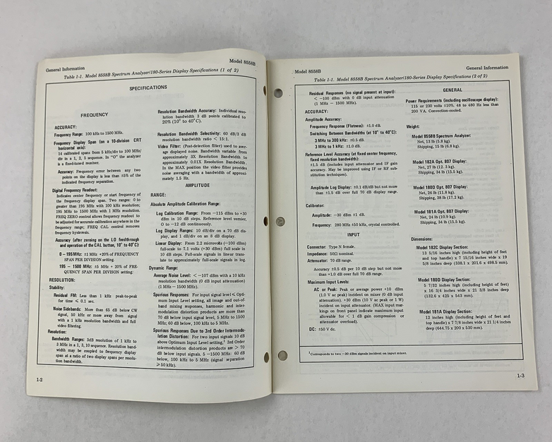 Hewlett Packard 8558B Spectrum Analyzer Operating Information 08558-90016