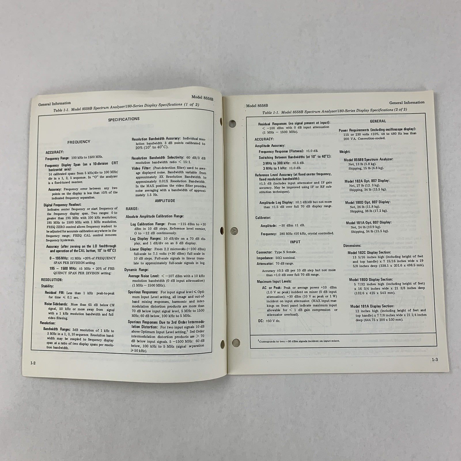Hewlett Packard 8558B Spectrum Analyzer Operating Information 08558-90016