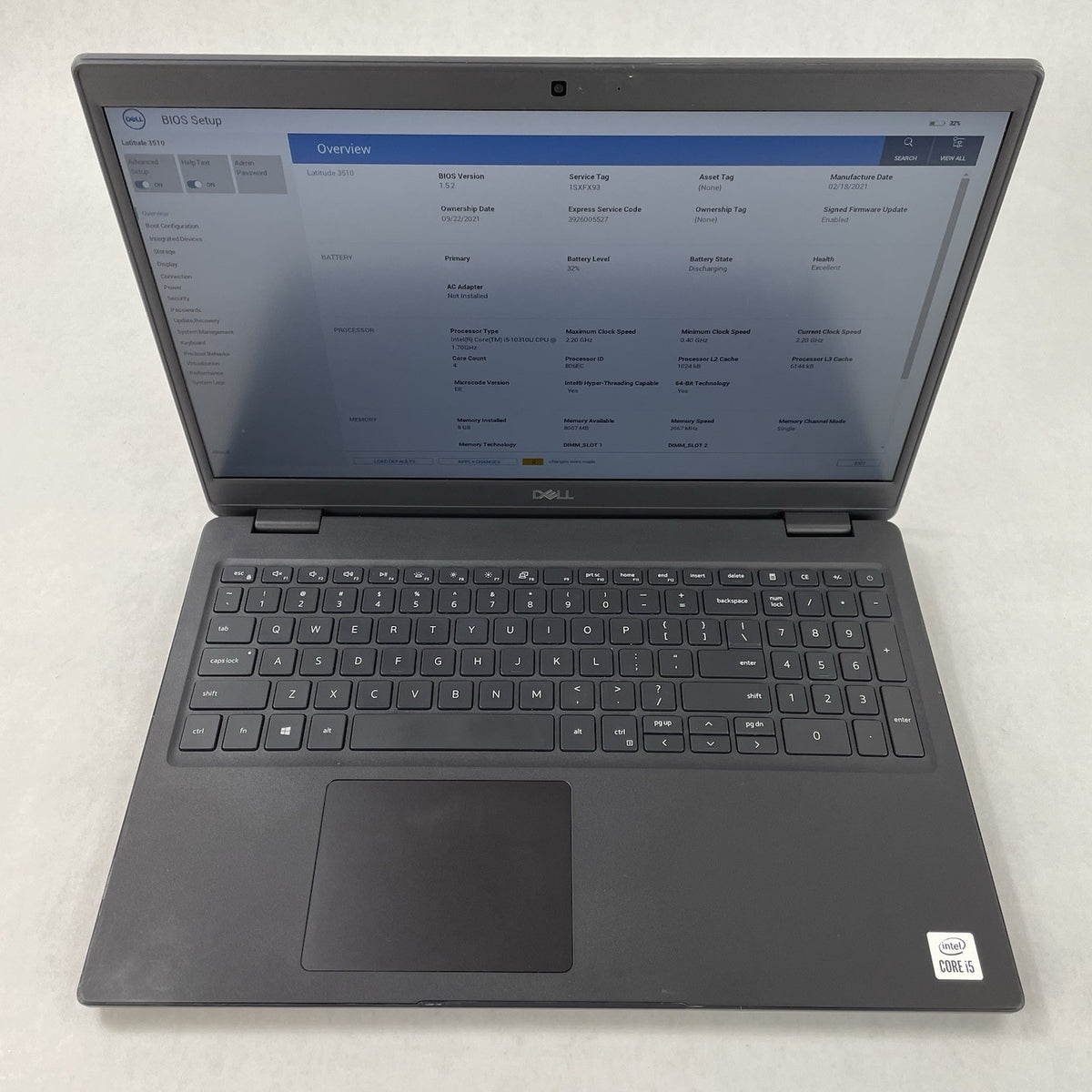 Dell Latitude 3510 15.6" i5-10310U 2.20 GHz 8 GB RAM No SSD/OS/AC2