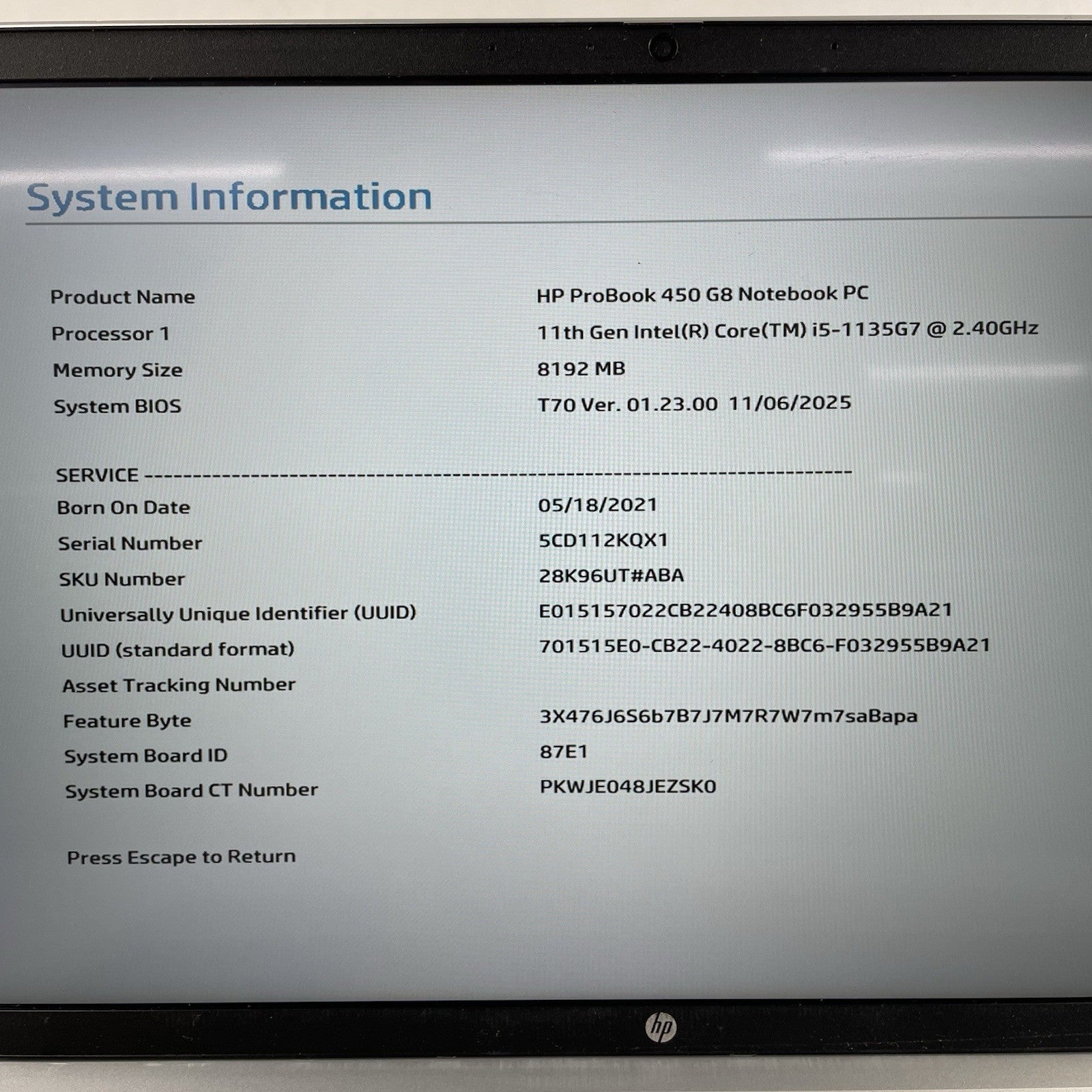HP ProBook 450 G8 15.6" i5-1135G7 2.40 GHz 8 GB RAM No SSD/OS/AC - Dented2