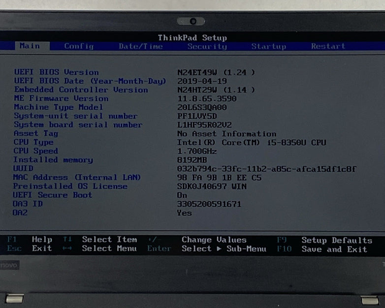 Lenovo ThinkPad T480 Core i5-8350U 1.70 GHz 8 GB RAM 14" No Battery No HDD No OS