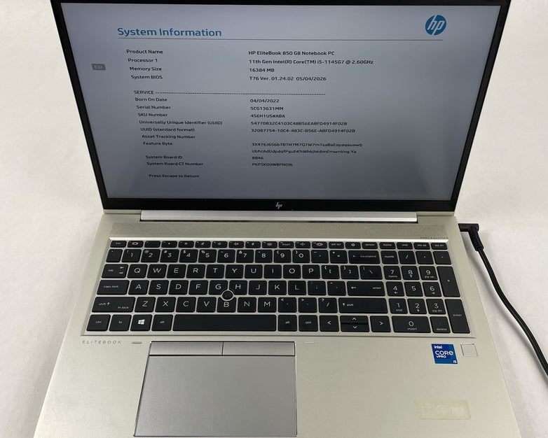 HP EliteBook 850 G8 15.6" i5-1145G7 2.60 GHz 16 GB RAM No SSD/OS/AC/Batt-Rubber