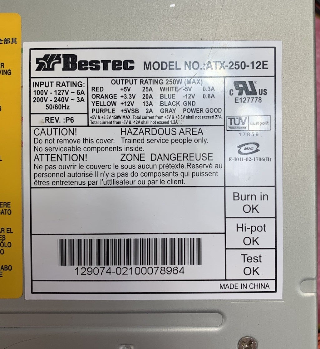Bestec ATX-250-12E 250W Computer Power Supply6