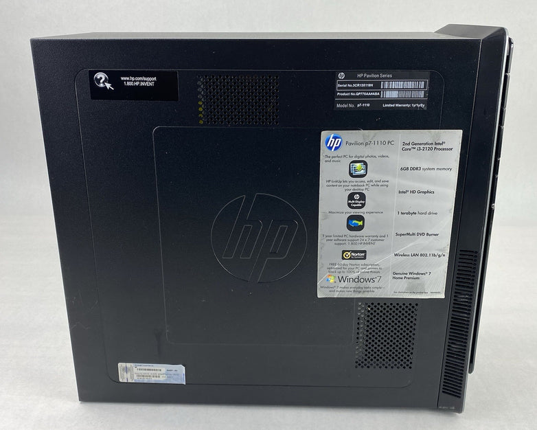 HP Pavilion P7-1110 MT Intel Core i3-2120 3.30GHz 6GB RAM No HDD No OS