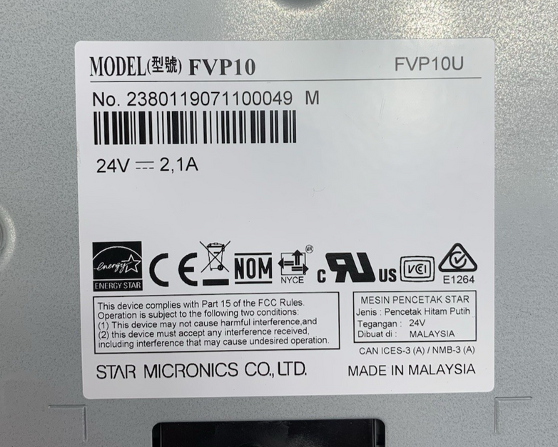 Star Micronics FVP10 Thermal Receipt Printer - Missing Port Adapter
