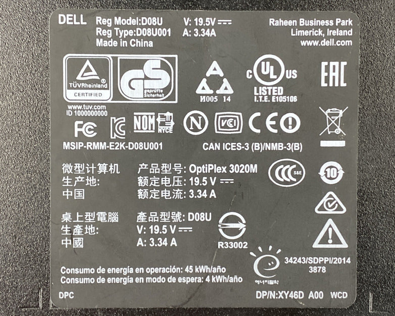 Dell OptiPlex 3020M Micro Intel Core i3-4160T 3.1GHz 8GB RAM No HDD OS AC