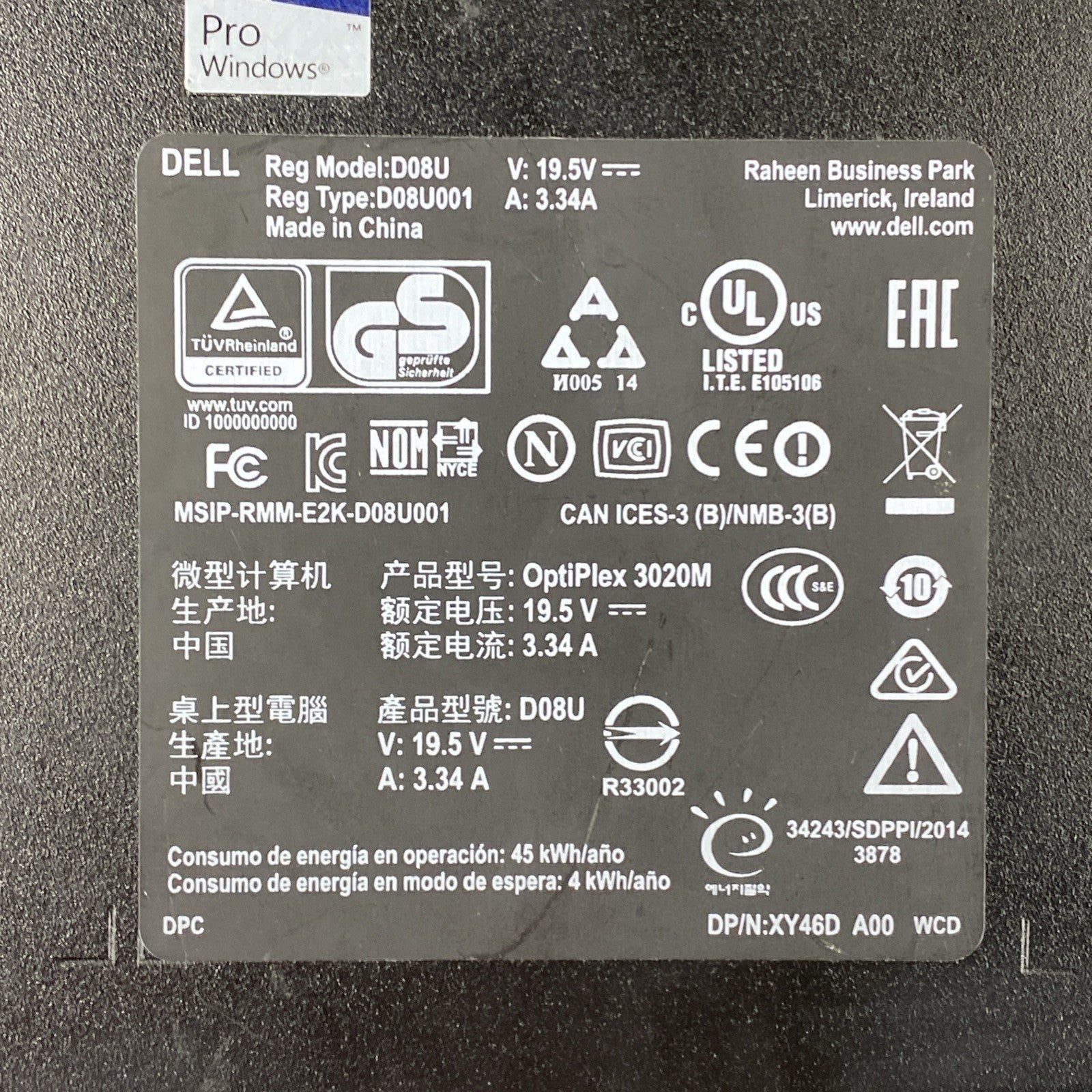 Dell OptiPlex 3020M Micro Intel Core i3-4160T 3.1GHz 8GB RAM No HDD OS AC