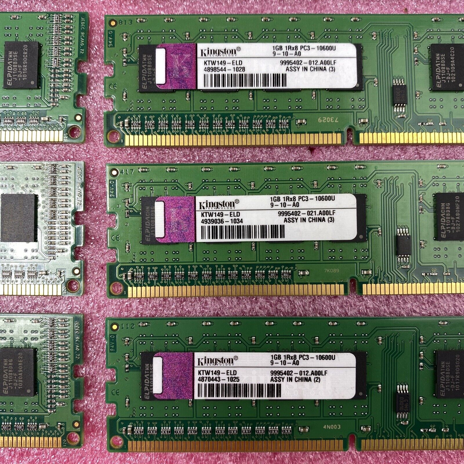 Lot ( 10 ) 1GB Kingston KTW149-ELD Desktop Memory PC3-10600U DDR3 1RX8