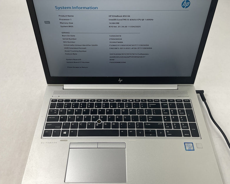 HP EliteDesk 850 G6 15.6" i5-8365U 1.60 GHz 16 GB RAM No SSD/OS/AC