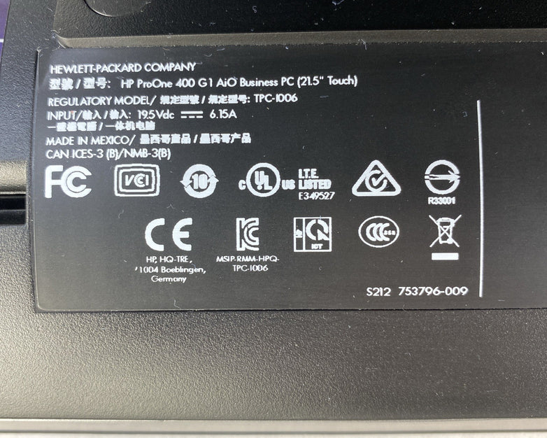 HP ProOne 400 G1 AIO 21.5" Touch Core i5-4590T 2.0GHz 1x8GB RAM No AC No HDD OS