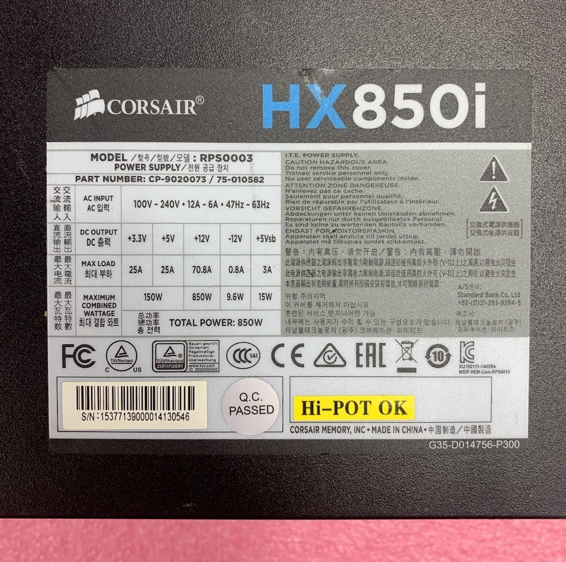 Corsair HX850i RPS0003 CP-9020073 850W Power Supply - No Cables6