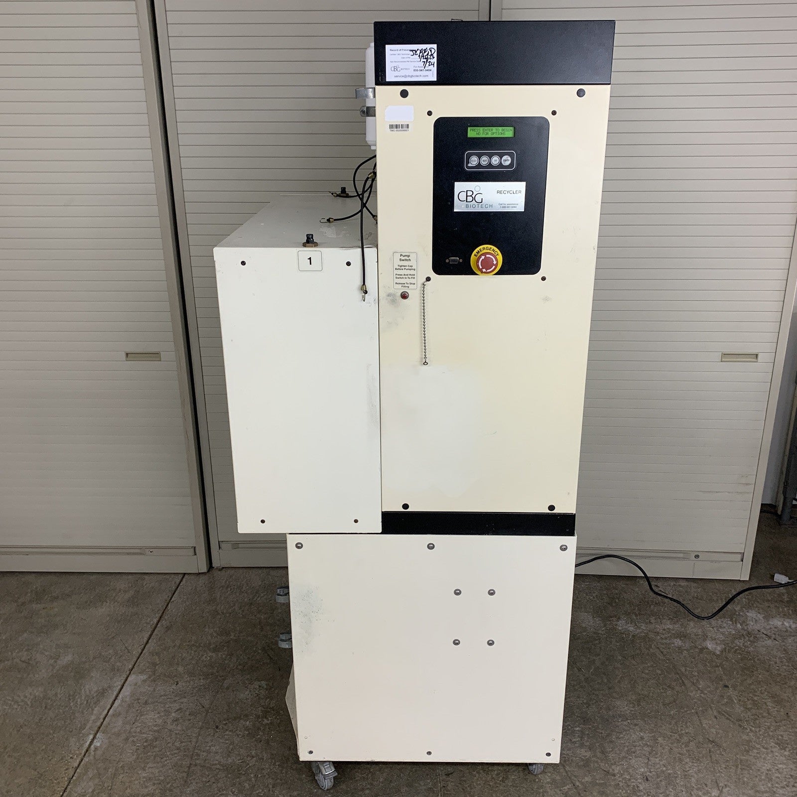 CBG Biotech SLV-99U (L)  Xylene and Alcohol Solvent Recycling System Power On