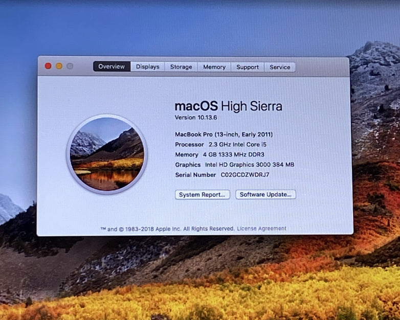 Apple MacBook Pro A1278 2011 13" 2.3GHz i5 4GB RAM 320GB HDD os10.13.6 794Cycles