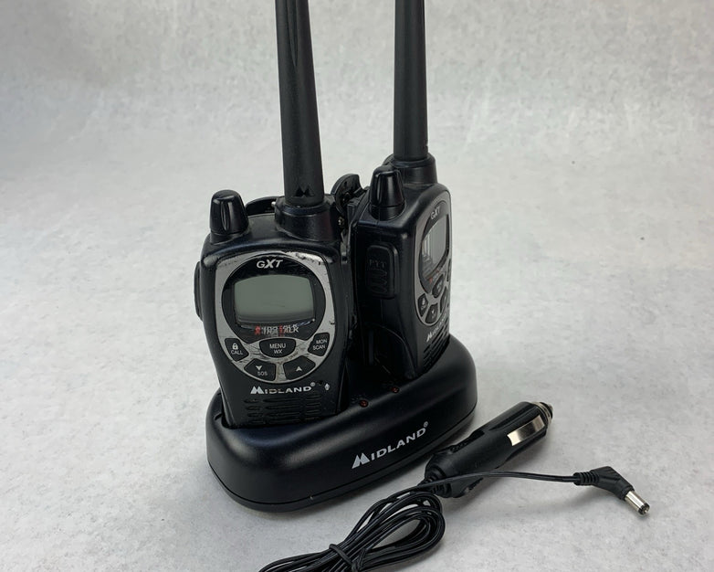 Midland GXT1000 GMRS 2-Way Radio Set of 2 Charge base Car Adapter - No Batteries