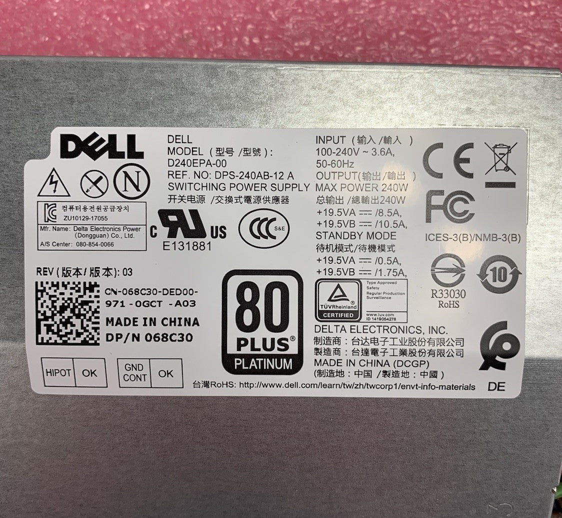 Dell D240EPA-00 80 Plus Platinum 240W Switching Power Supply