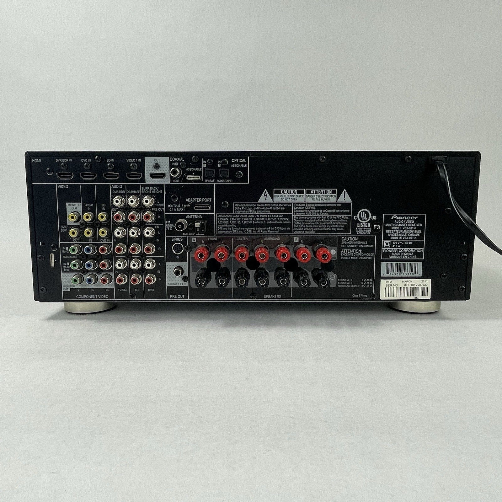 Pioneer VSX 821-K 5.1 Channel 110 Watt receiver No Remote