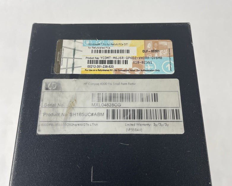 HP Compaq 6000 Pro SFF Core 2 Duo E8500 3.16 GHz 4 GB RAM No HDD/OS