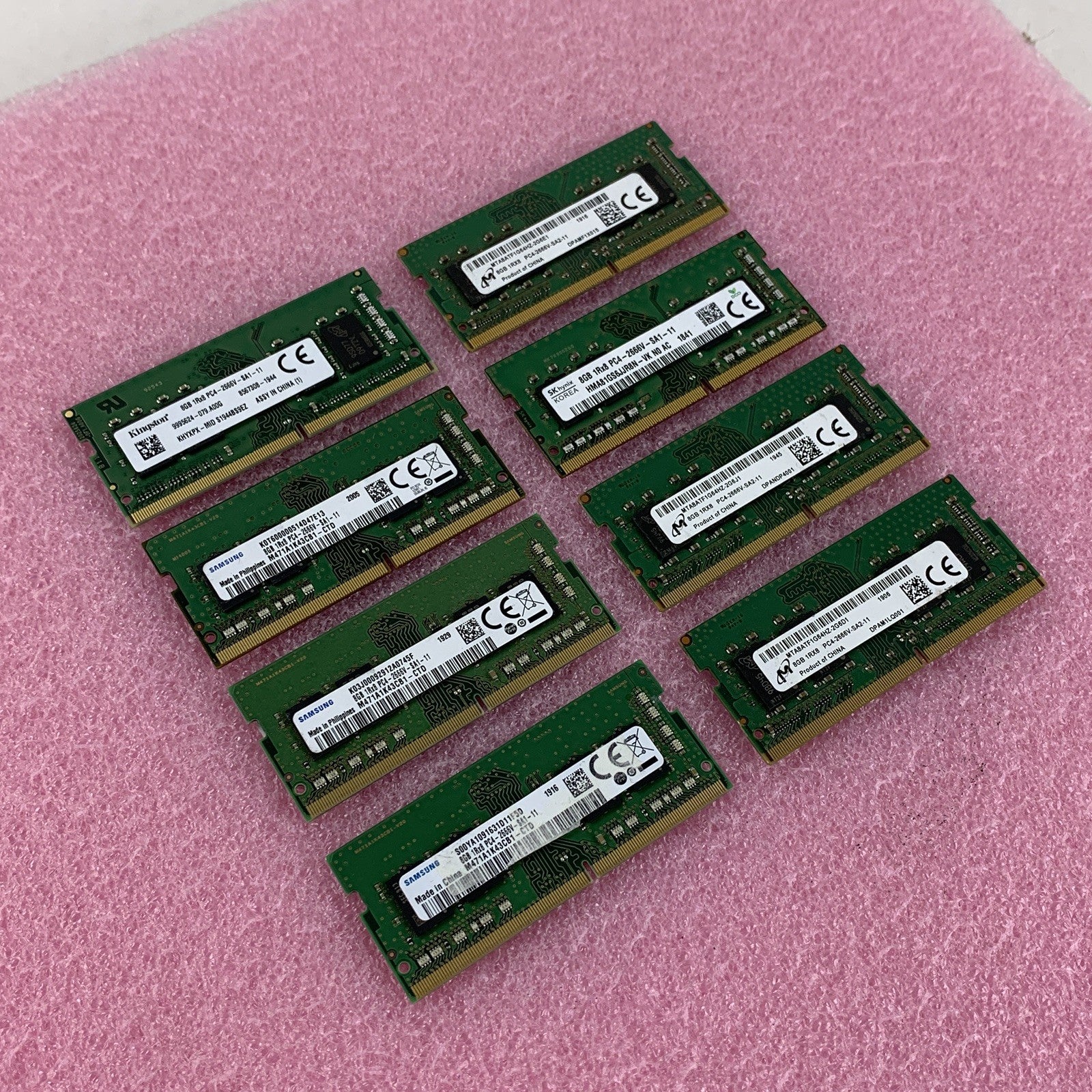 SK Hynix Micron Samsung Kingston 8 GB 1Rx8 PC4-2666V Memory Ram Mixed Lot of 8x