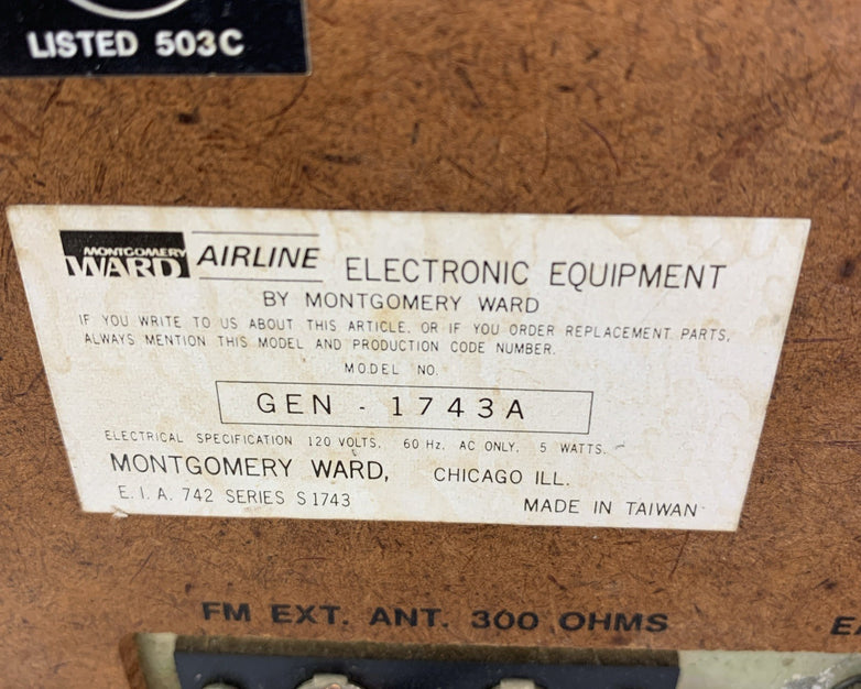 Vintage Montgomery Ward Airline Electronic GEN-1743A  AM/FM Receiver - Tested