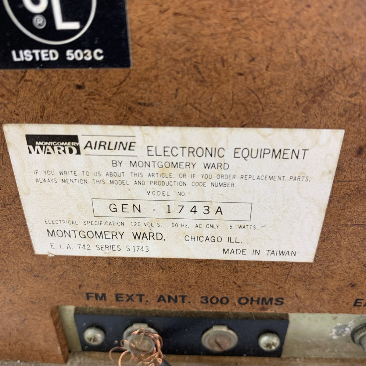 Vintage Montgomery Ward Airline Electronic GEN-1743A  AM/FM Receiver - Tested4