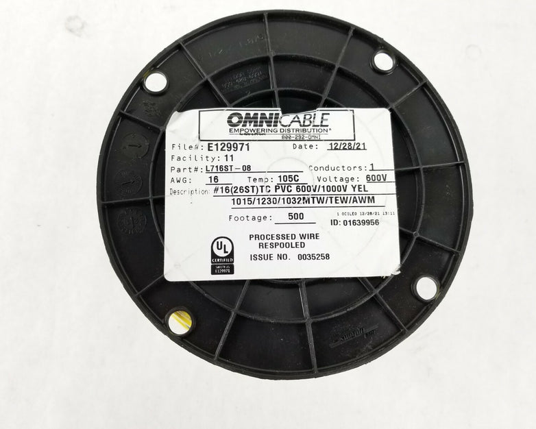 Omni Cable L716ST-08  16(26ST)TC PVC 600V/1000V Yellow 1015 / 1230 / 1032  500FT