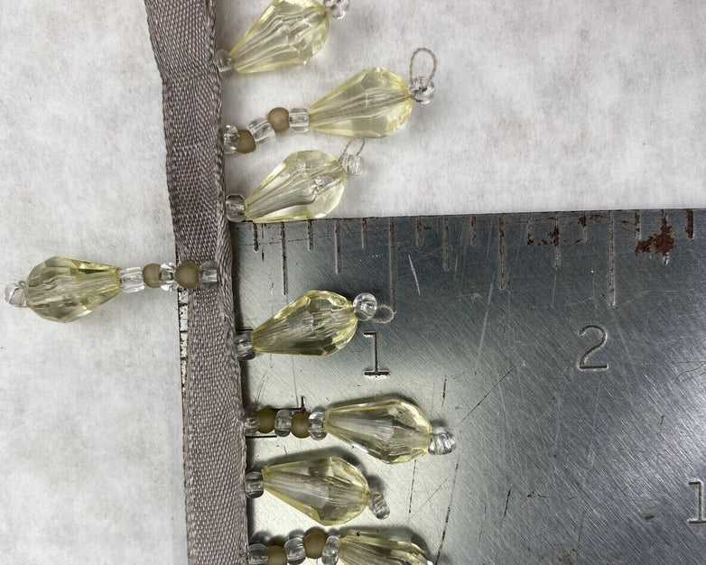 LOT(11) beige teardrop beaded fringe trim (3/8" ribbon + 1" tassels)w x 10 yards